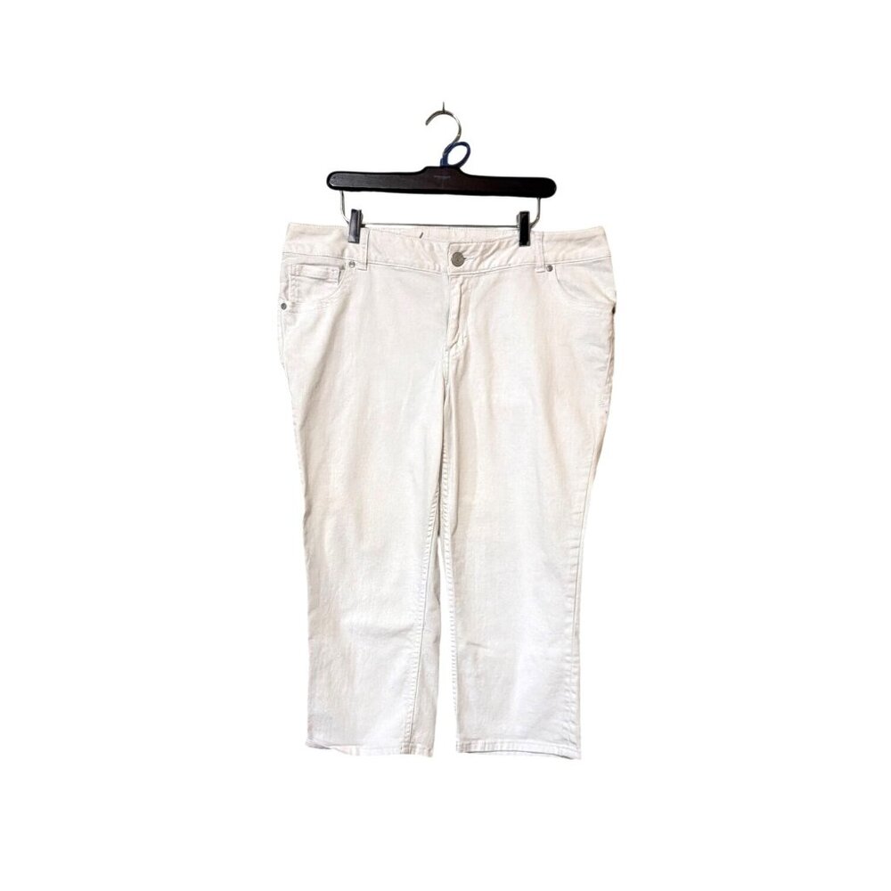 Lane Bryant Womens White Genius Fit Capri Jeans Size 18 Cotton Blend Back Pocket